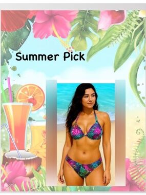 NWOT Tropical Print Push Up Bikini Top and Bottom/Medium